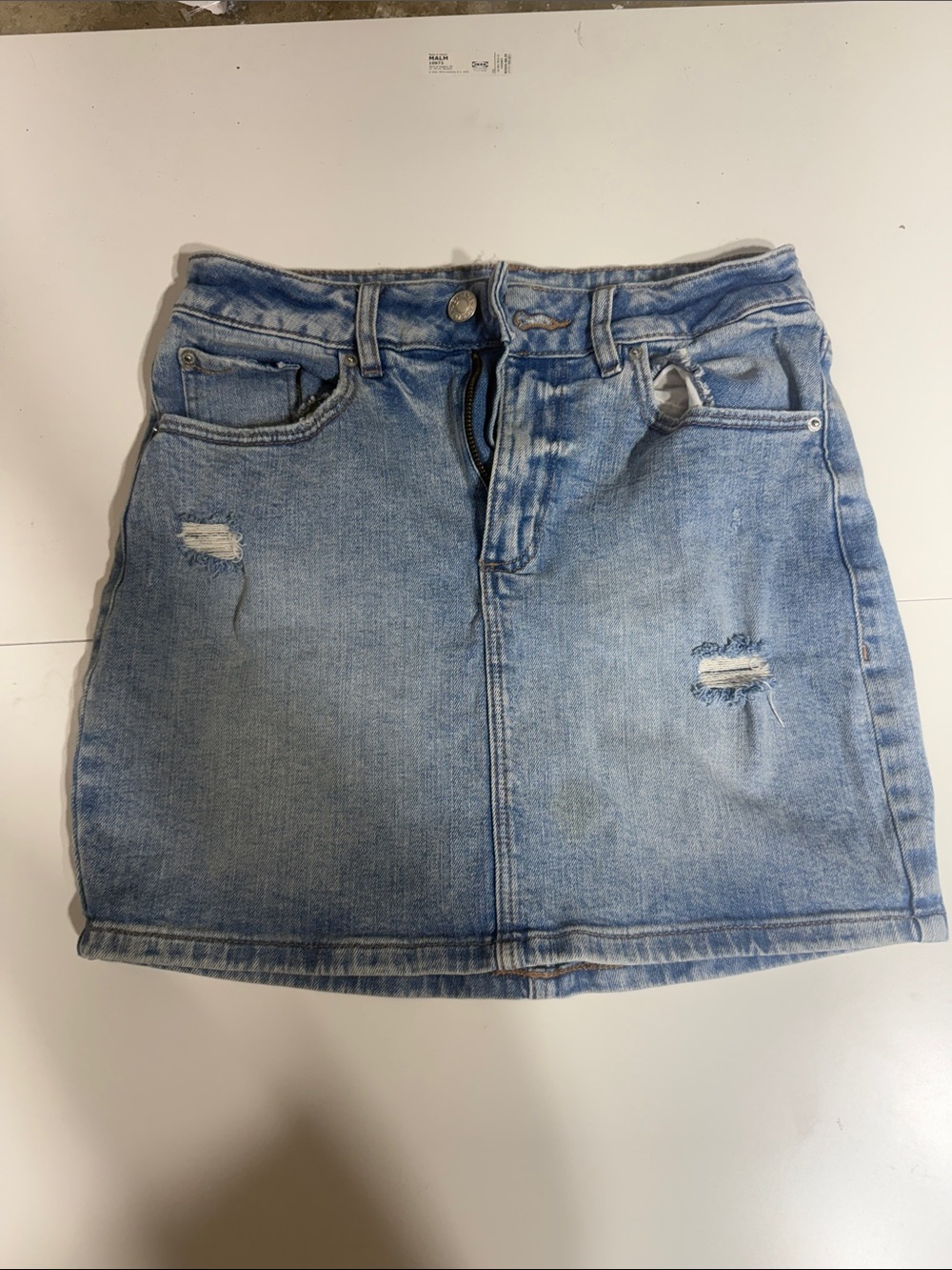 Garage Light Blue Distressed Denim Mini Skirt